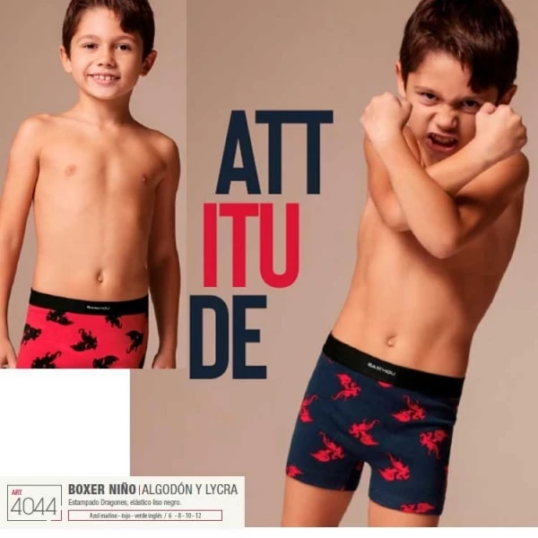 ART.BK604044 BOXER DE NIÑO ALGODON ESTAMPADO DRAGONES CON ELASTICO NEGRO LISO