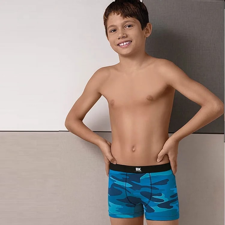 ART.BK604043 BOXER DE NIÑO ALGODON Y LYCRA CAMUFLADO ELASTICO NEGRO LISO
