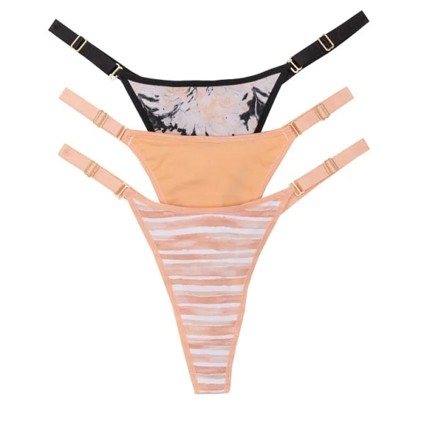 ART.FR5004 PACK X3 TANGA CAVADA DE ALGODÓN ESTAMPADO DURAZNO BRETEL ANCHO