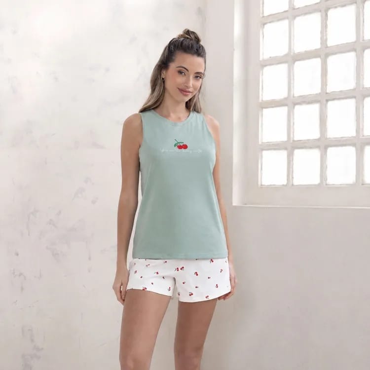 ART.LX27765 PIJAMA MUJER MUSCULOSA ESTAMPADO ALGODÓN VERANO