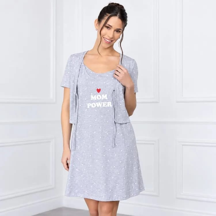 ART.LX27851 Camisón maternal de jersey con mañanita y taza de lactancia